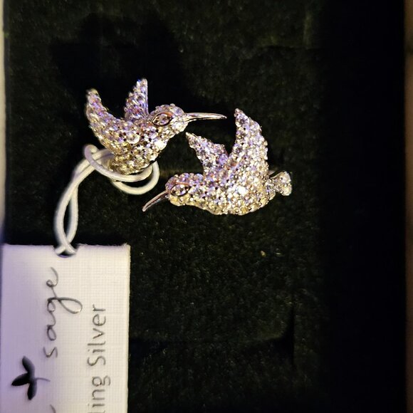 Bleu Sage Hummingbird Pair Sterling Silver Ring Size 7 - Picture 2 of 4